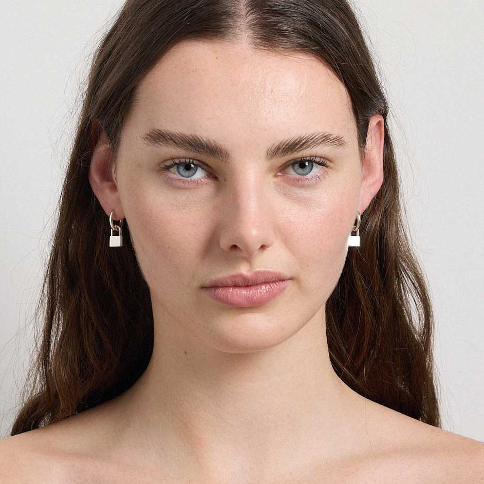 Gold Plated Sterling Silver Locked Charm Earrings