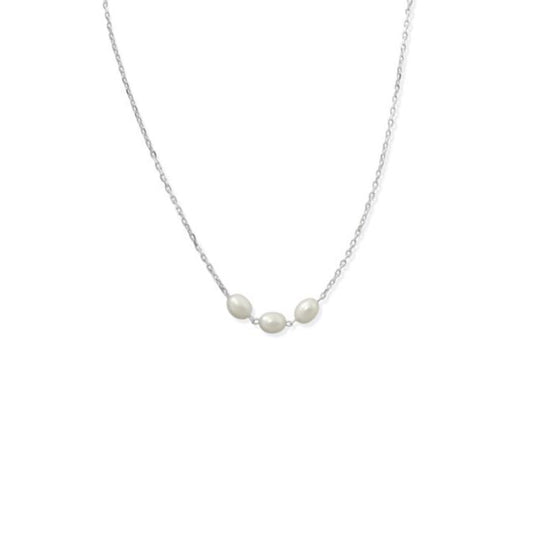 5-6mm Sterling Silver Chain with White Fresh Water Pearl Necklace