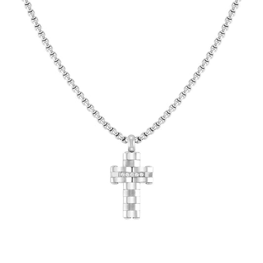 Strong Diamond 8033497522665 Stainless Steel & White Diamond Cross Necklace