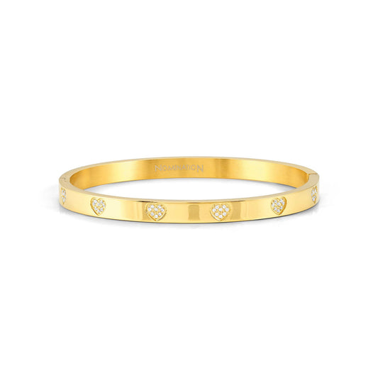 Pretty Bangles Gold Heart With CZ - Size Large