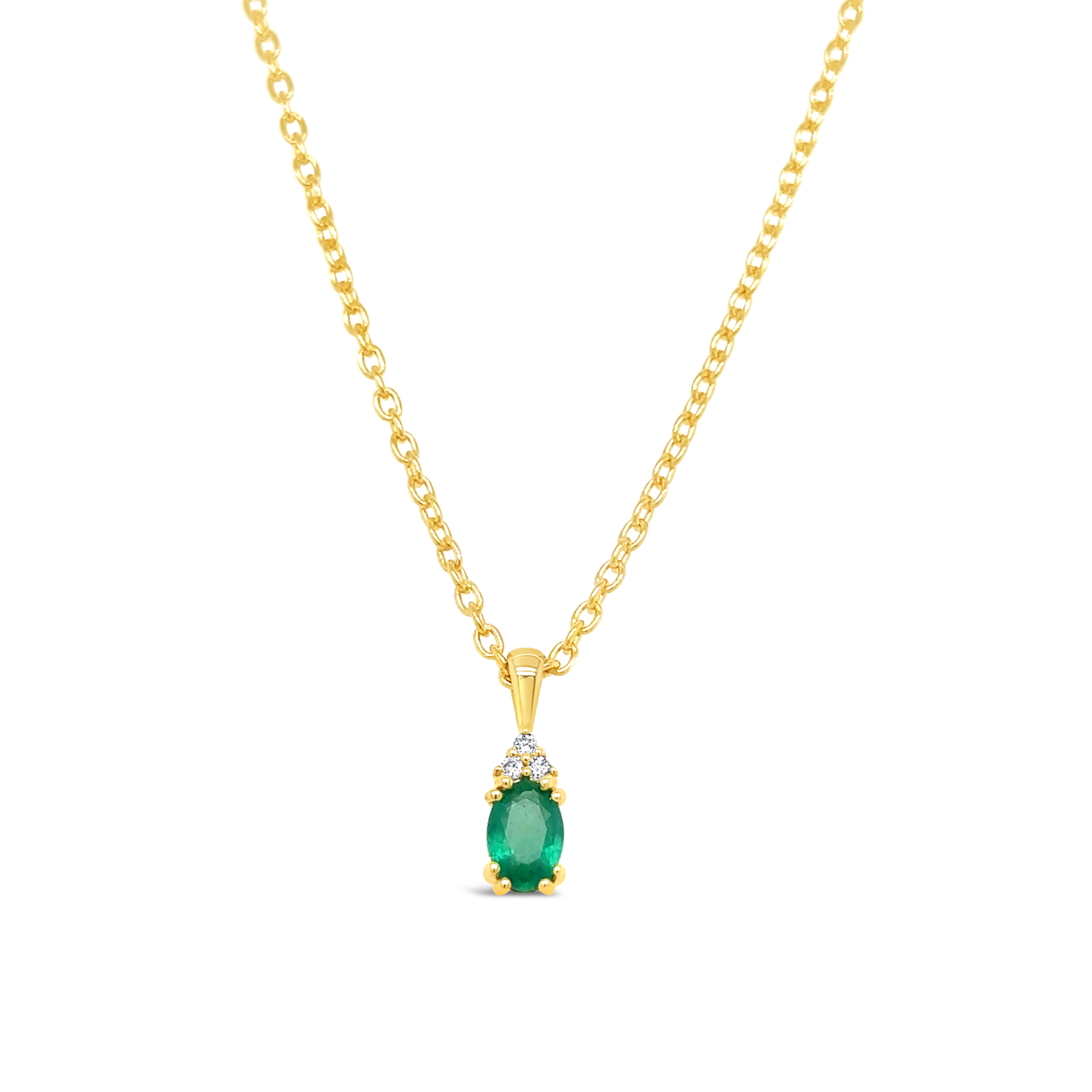 9k Yellow Gold Oval Emerald & Diamond Pendant