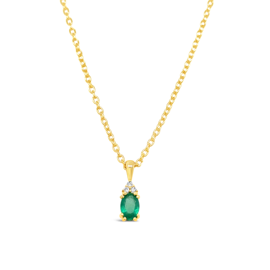 9k Yellow Gold Oval Emerald & Diamond Pendant