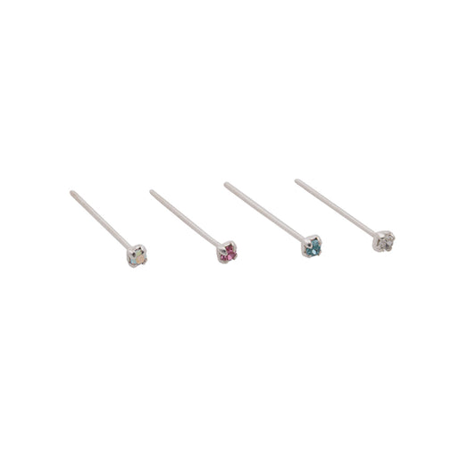 4 x Sterling Silver Crystal Nose Studs