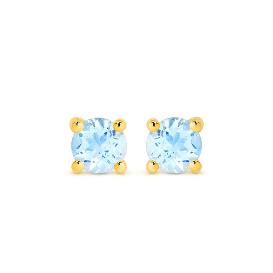 9k Yellow Gold Blue Topaz Stud Earrings