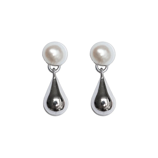 Sterling Silver Droplet Moon Glow Stud Earrings