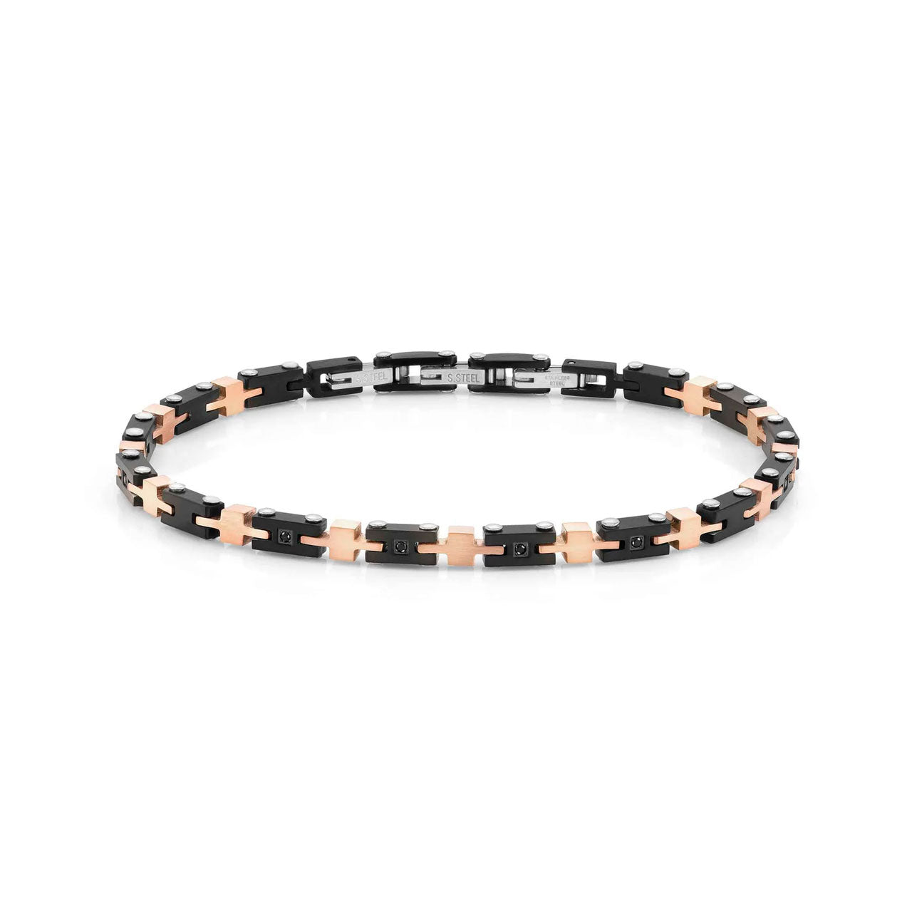 Strong Diamond Stainless Steel & Rose Gold Plated Bracelet 028316 029 with Black Diamonds