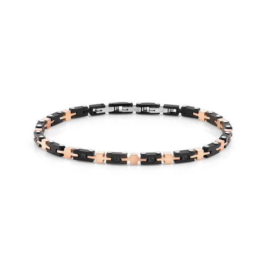 Strong Diamond Stainless Steel & Rose Gold Plated Bracelet 028316 029 with Black Diamonds