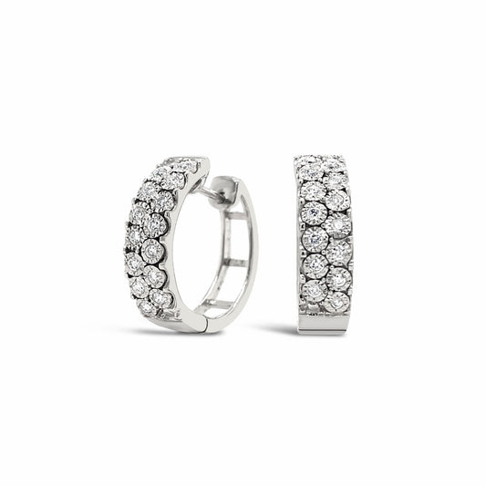 9k White Gold Diamond Medium Huggie Earrings