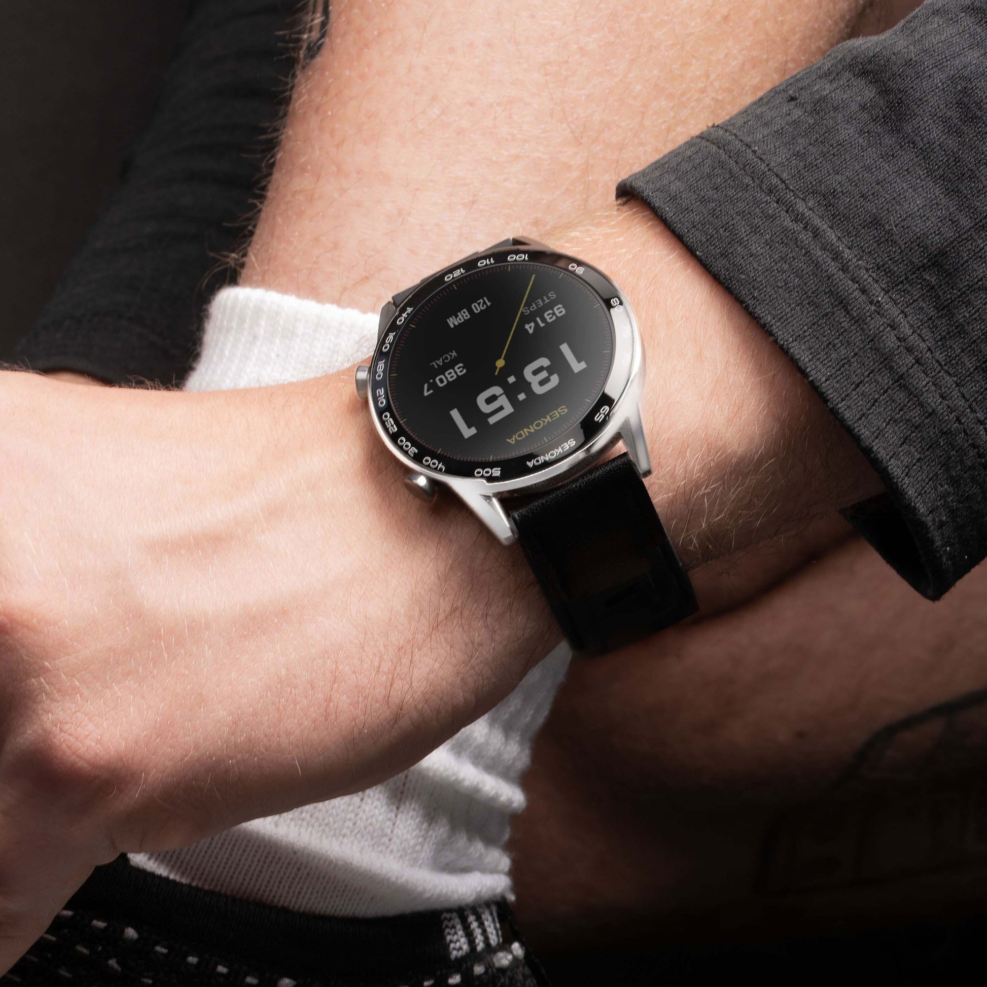 Sekonda Active Plus Smart Watch | Silver Alloy Case & Black Leather Strap | 30178
