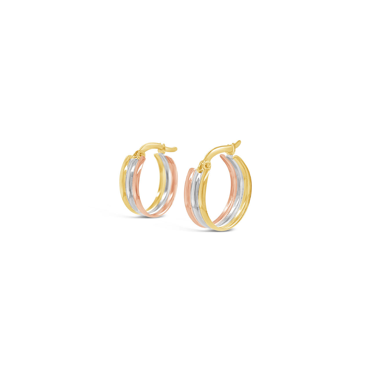 9k Yellow Gold Tritone 3 Row Hoop Earrings
