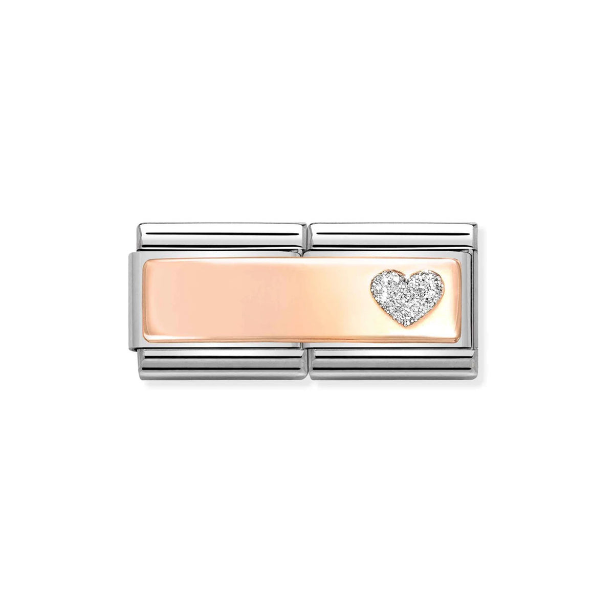 Composable Classic Double Link 430721/02 Engraving Plate with Glitter Heart in 9k Rose Gold