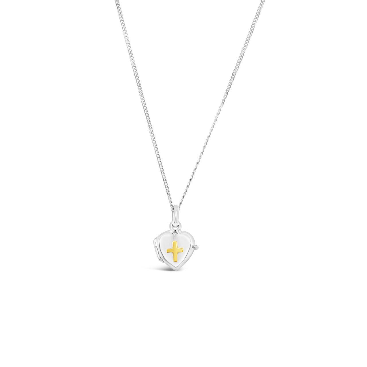 Sterling Silver Small Heart with Cross Locket