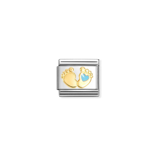 Composable Classic Link 030272/86 Baby Feet With Blue Heart In 18K Gold And Enamel