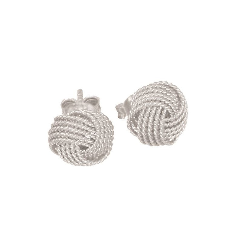 Sterling Silver 10mm Knot Rhodium Plated Stud Earrings