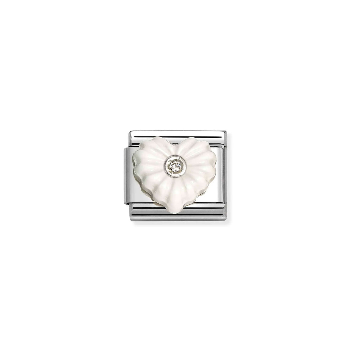 Composable Classic Link 330512/25 White Heart In Silver & CZ