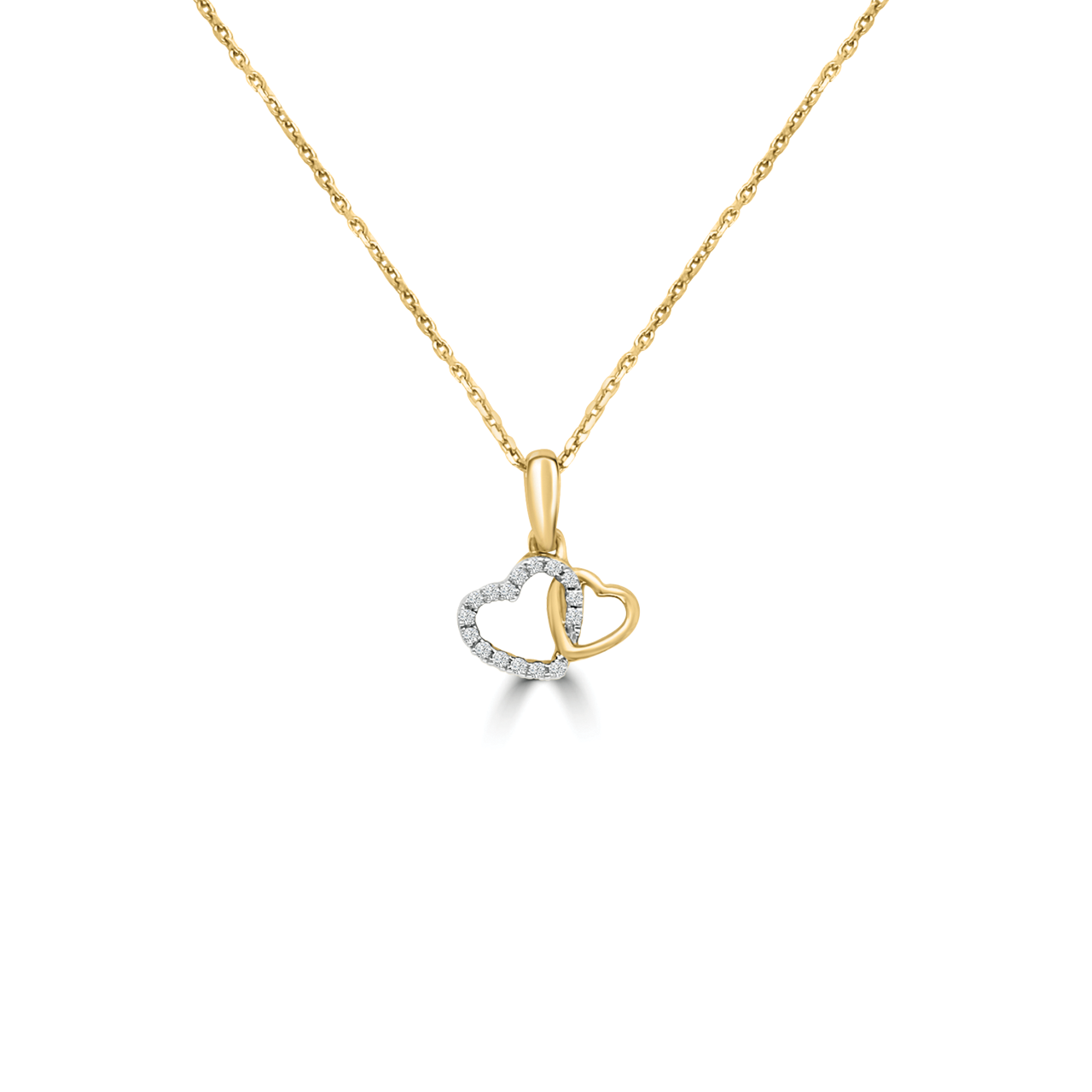 9k Yellow Gold Diamond Hearts Necklace