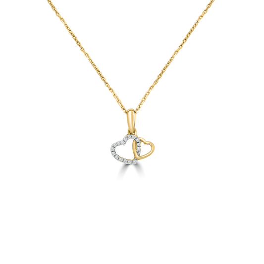 9k Yellow Gold Diamond Hearts Necklace