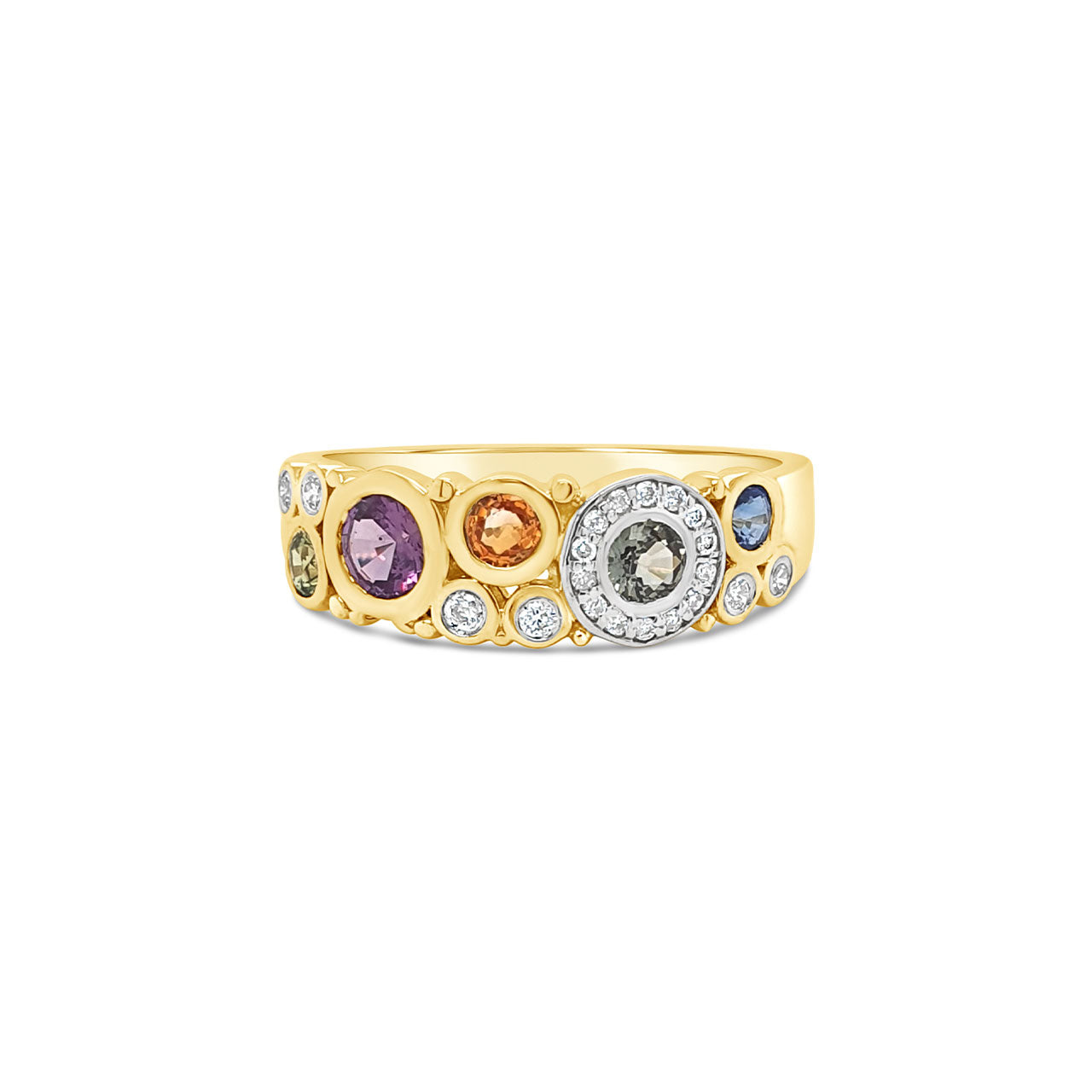 9k Yellow Gold Multi Coloured Sapphire Dress Ring