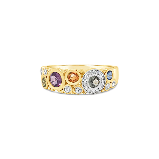 9k Yellow Gold Multi Coloured Sapphire Dress Ring