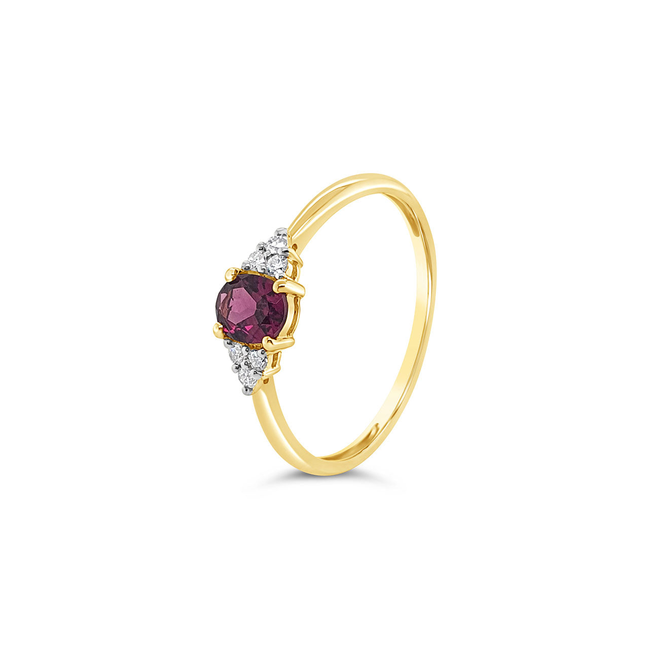 9k Yellow Gold Rhodolite Garnet & Diamond Dress Ring