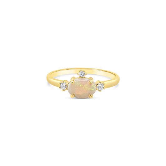 9k Yellow Gold Opal & Diamond Dress Ring