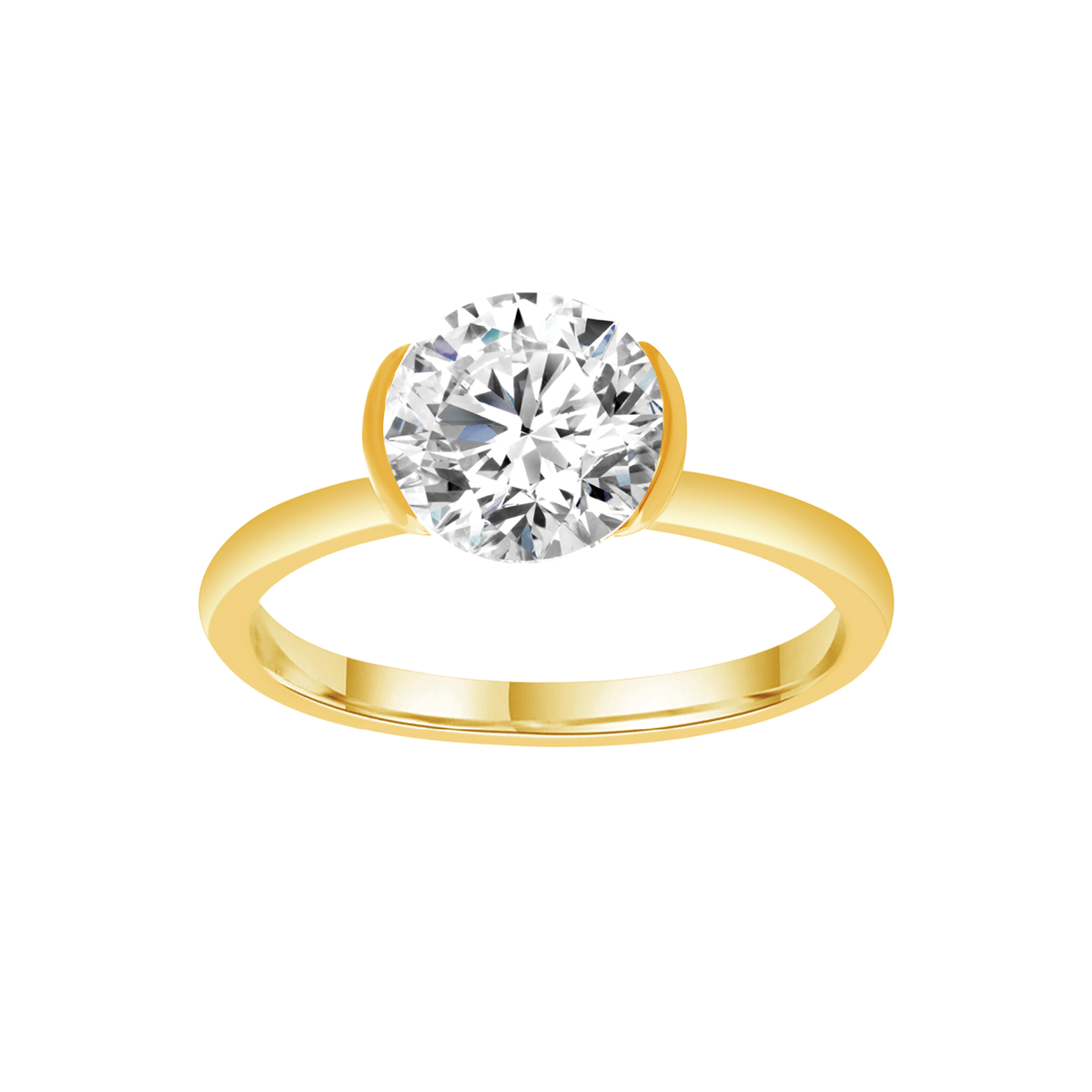 9k Yellow Gold 1.50ct Lab Diamond Semi Bezel Solitaire Ring