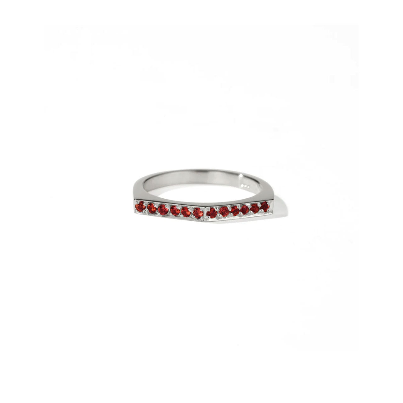 Sterling Silver Geo Ring Arc - Red Sapphire