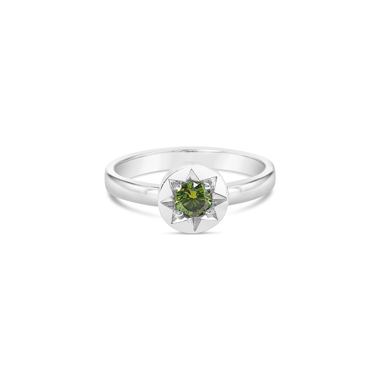 Sterling Silver Small Olive CZ Star Set Signet Ring