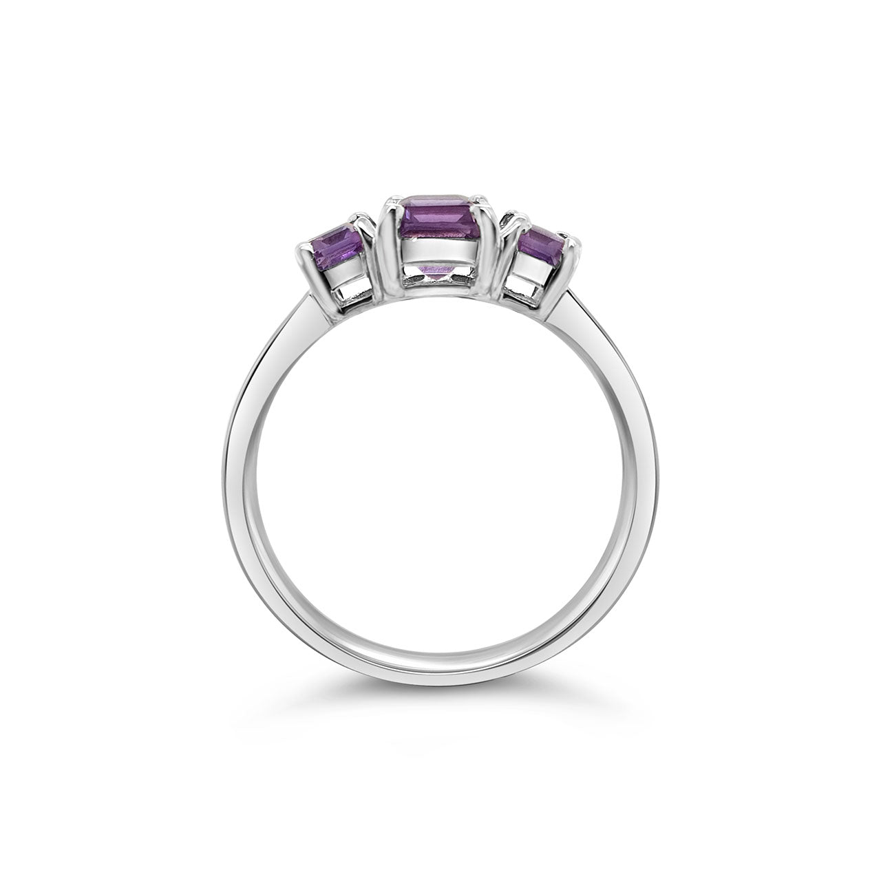 Sterling Silver 3 Stone Amethyst Dress Ring