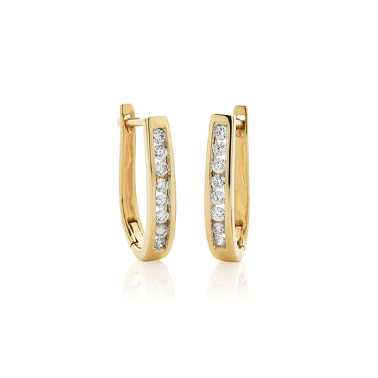 9k Yellow Gold Diamond Huggie Earrings