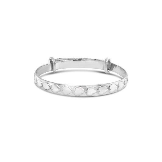 Sterling Silver Expander Christening Heart Pattern Bangle