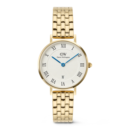 Petite 28 Roman Numeral Date 5-Link Gold Watch