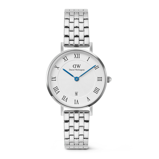 Petite 28 Roman Numeral Date 5-Link Silver Watch