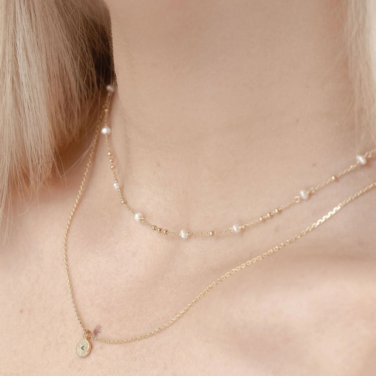 Petite North Star Necklace Blue Sapphire + Gold