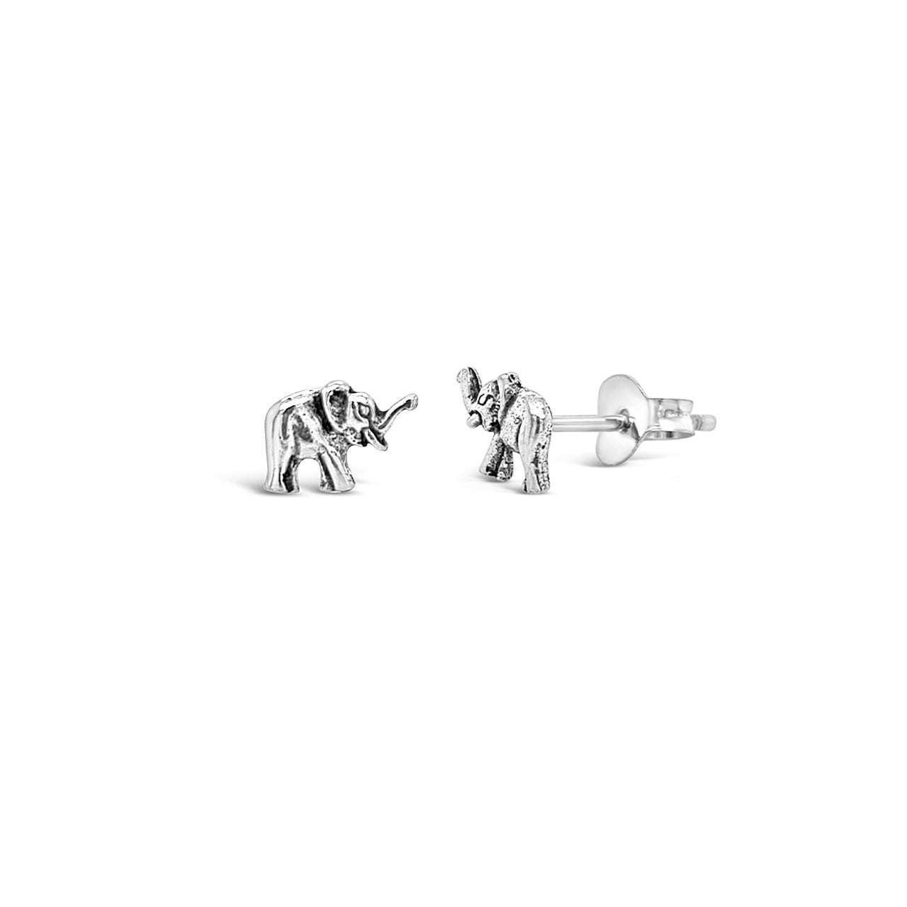 Sterling Silver Small Oxidised Elephant Earrings
