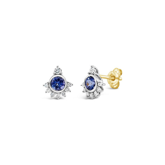 9k White & Yellow Gold Tanzanite & Diamond Studs