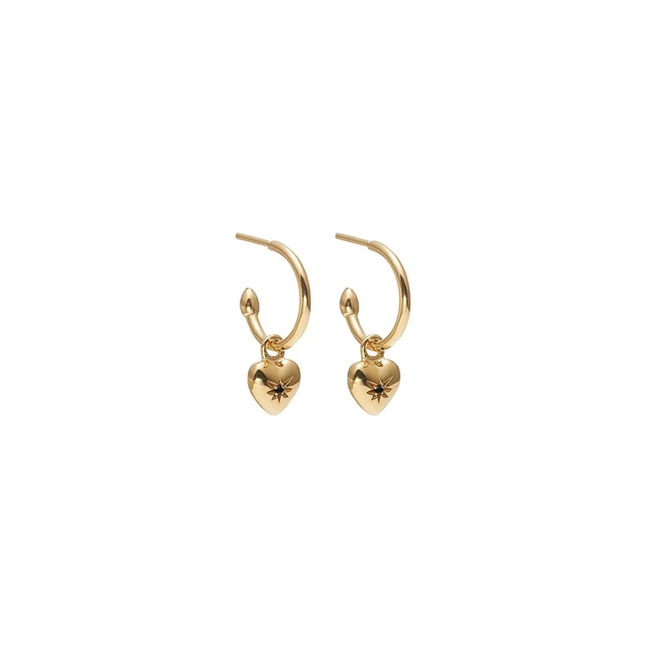 Petite Puffed Heart Hoops (Black Diamond/Gold)