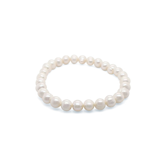 Fresh Water Pearl 6.7mm White Potato Elastic Bracelet