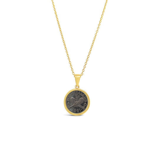 9k Yellow Gold Plain Wire NZ Thruppence Pendant