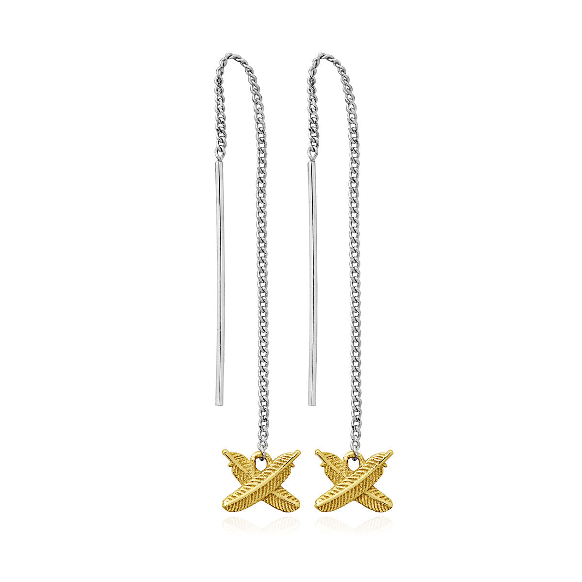 Sterling Silver & 9k Yellow Gold Feather Kisses Thread Earrings