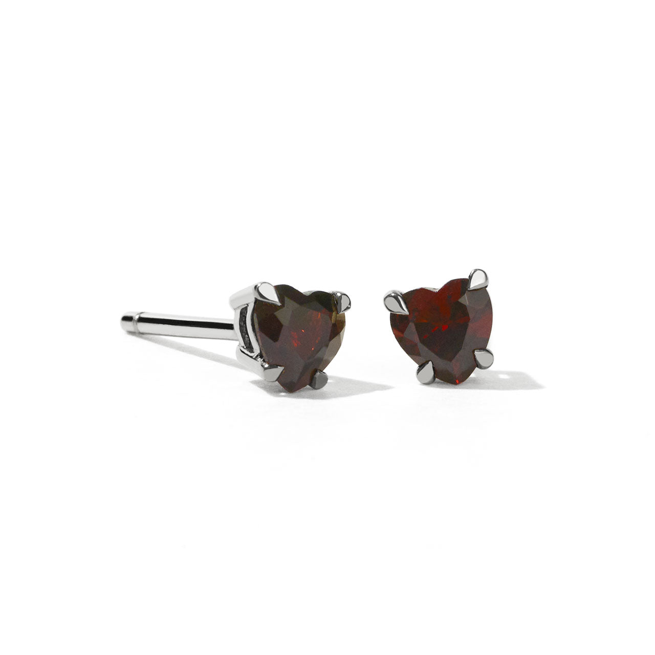 Sterling Silver Garnet Micro Heart Jewel Studs