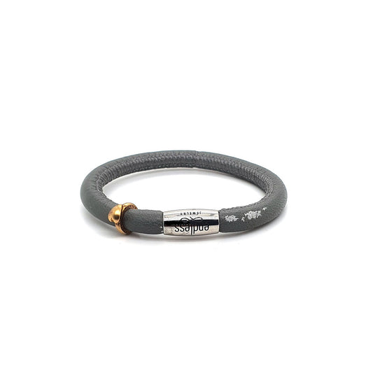 Grey Leather Happy Heart Charm Bracelet