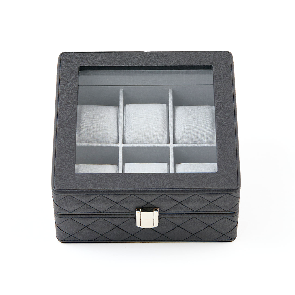 Black 6 Piece Vegan Leather Watch Box