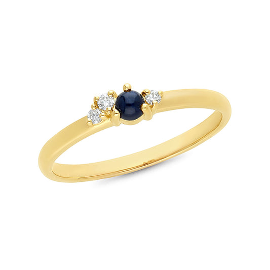 9k Yellow Gold 0.06ct Sapphire & Lab Grown Diamond Dress Ring - Size O