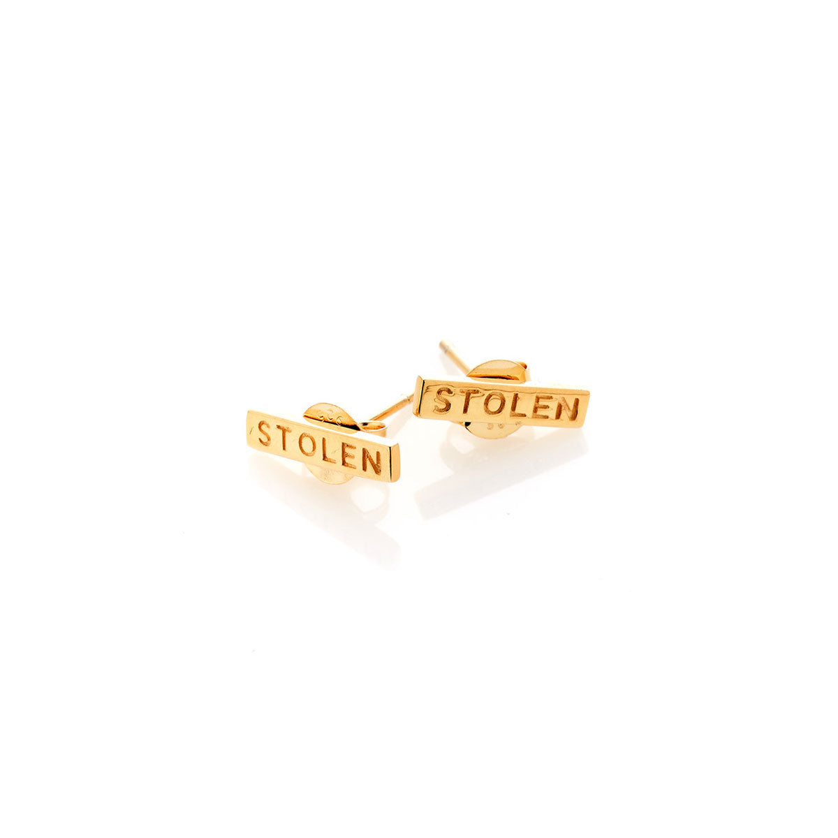Gold Plated Tiny Stolen Bar Earrings