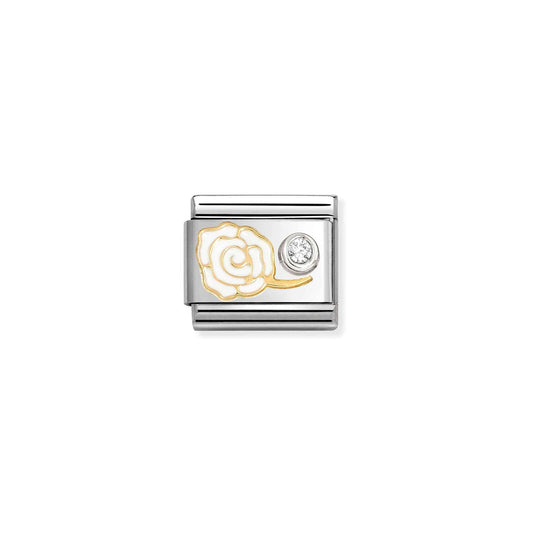 Composable Classic Link 630302/07 White Rose In 18K Gold, Silver, Enamel & CZ
