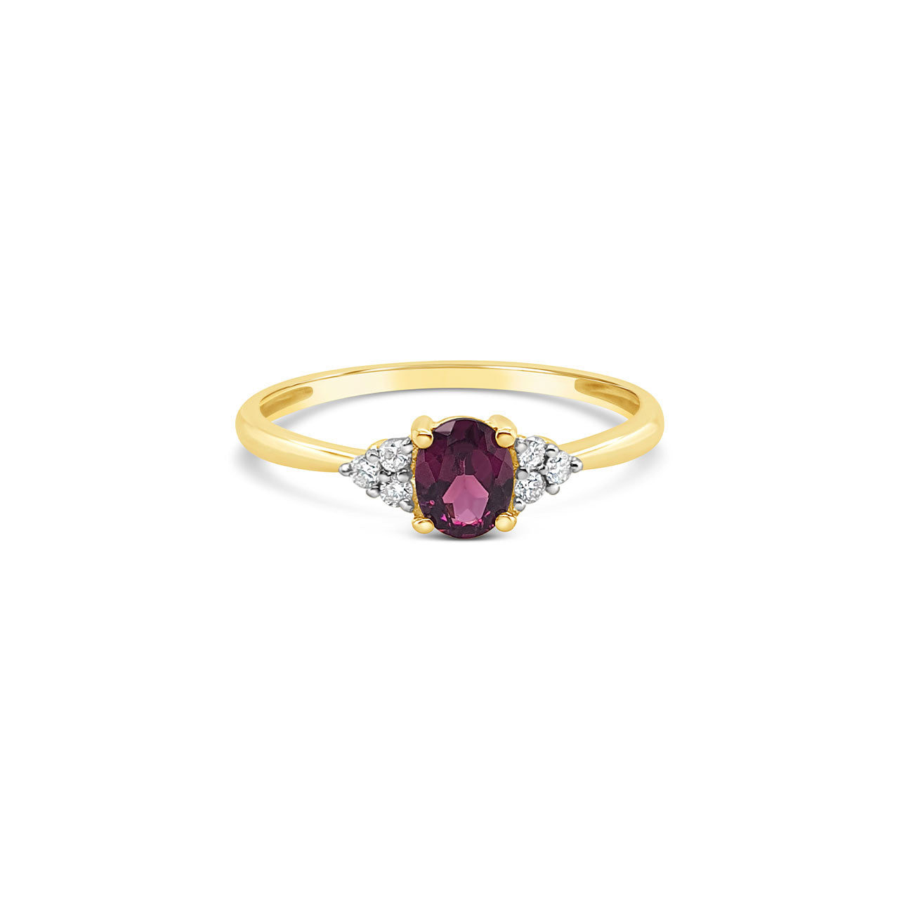 9k Yellow Gold Rhodolite Garnet & Diamond Dress Ring