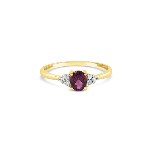 9k Yellow Gold Rhodolite Garnet & Diamond Dress Ring