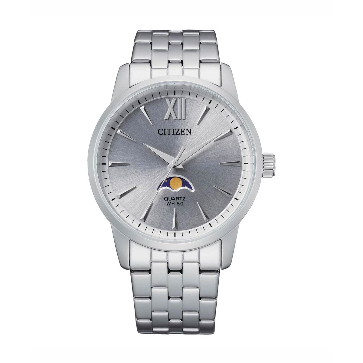 AK5000-54A - Mens Stainless Steel Moon Phase Dress Watch