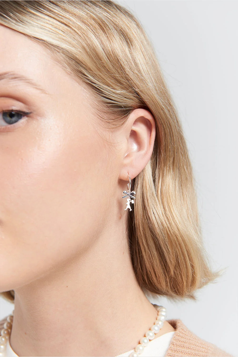 Sterling Silver Mini Girl with a Bow Hoop Earrings